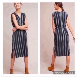 NWT Anthropologie Porridge Navy/White Stripe Tie Belted Dress Size XS